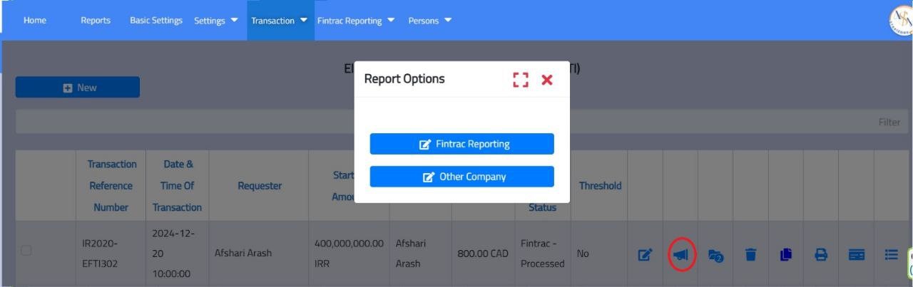 لیست تراکنش‌ها و گزینه‌های گزارش‌دهی